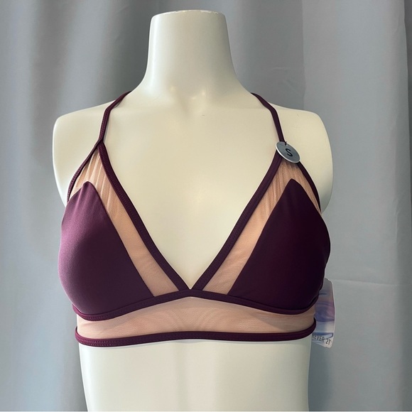 NWT Forever 21 Mesh Halter Bikini Top Small - Burgundy / Wine / Nude - Picture 3 of 6